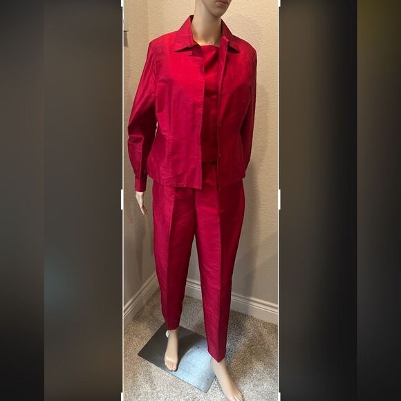 Vintage Pendleton 3 pc silk pant suit in cranberry color. Vest and pants lined. - Picture 1 of 9